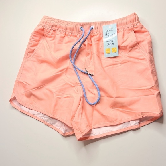 Women’s beach short unisex men swim salmon color solid orange trunk S. - Picture 13 of 13